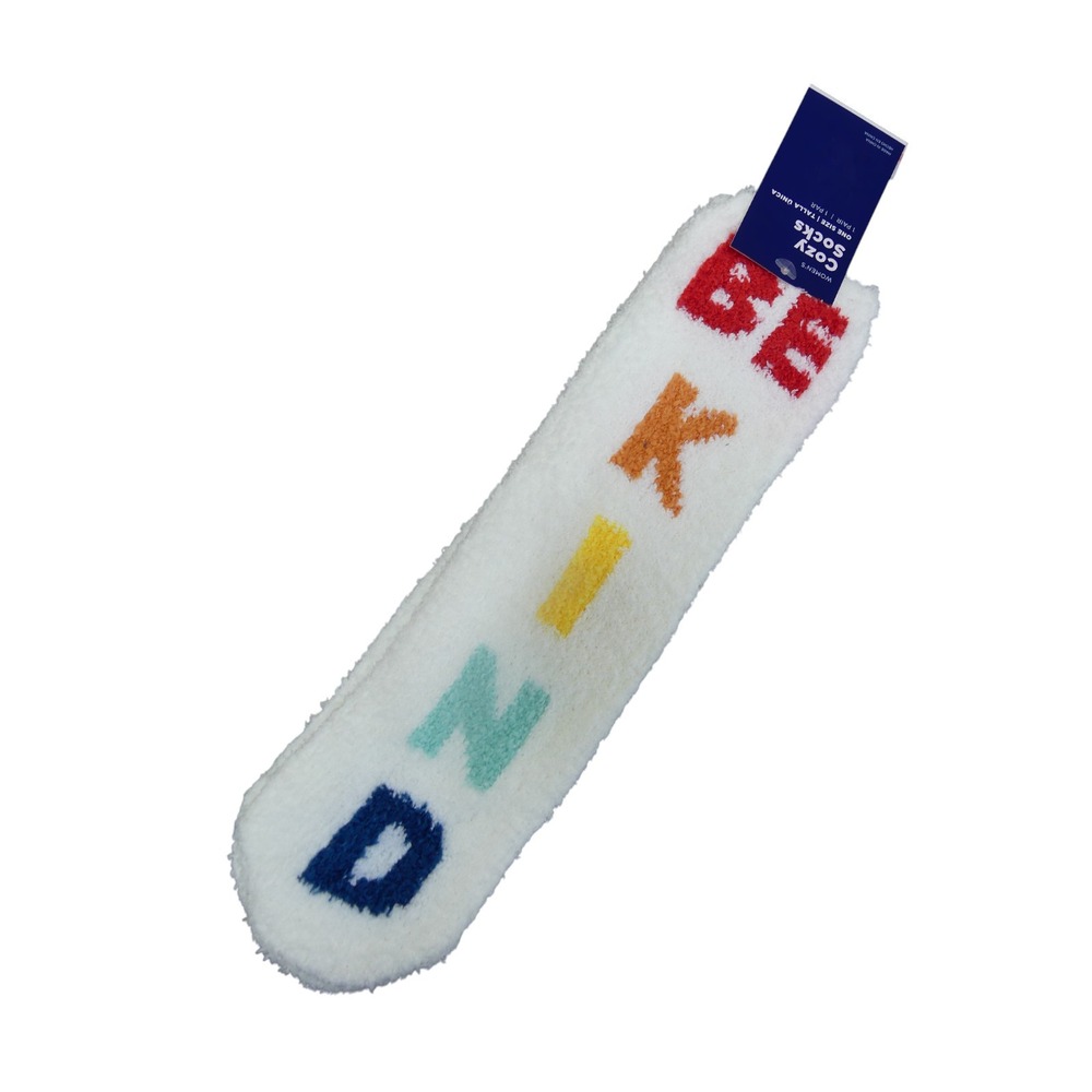 Old Navy Cozy Socks Women OS White NWT Be Kind Rainbow Fuzzy Plush Crew Socks